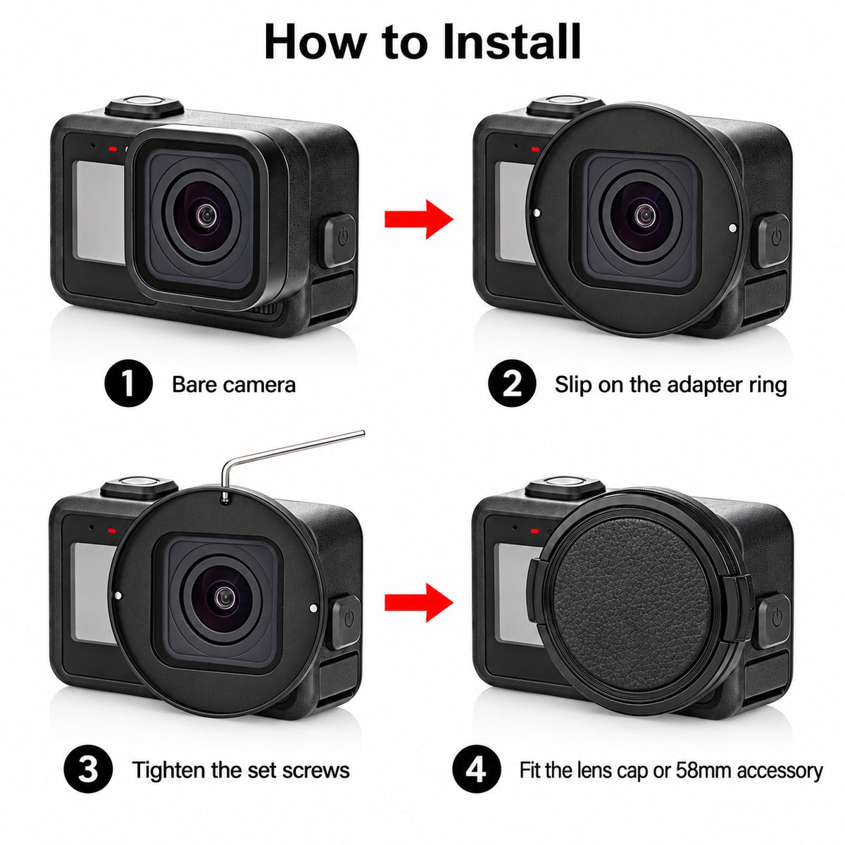 GoPro Mission 1 / 1 Pro Close Focus Lens + 58mm Filter Adapter